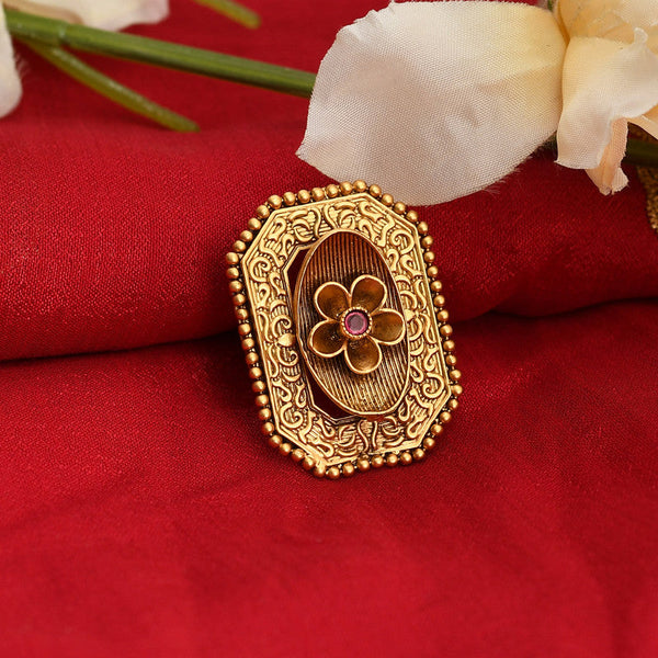 Women's Gold-Plated Stone Studded Adjustable Finger Ring - Kamal Johar