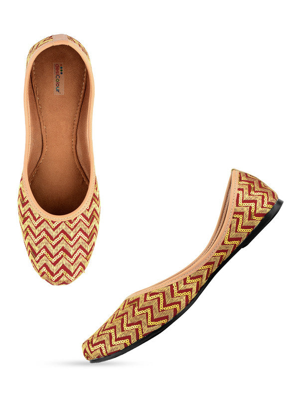 Women's Maroon Chevron Indian Ethnic Comfort Footwear - Desi Colour