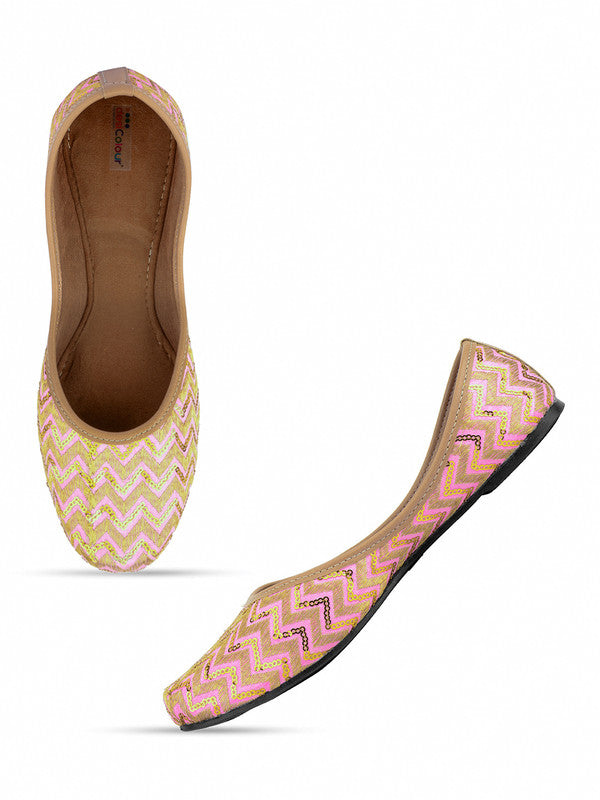 Women's Pink Chevron Indian Ethnic Comfort Footwear - Desi Colour