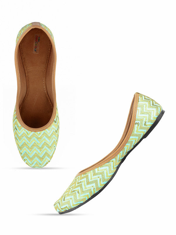 Women's Sea Green Chevron Indian Ethnic Comfort Footwear - Desi Colour