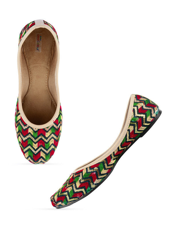 Women's Black Chevron Indian Ethnic Comfort Footwear - Desi Colour