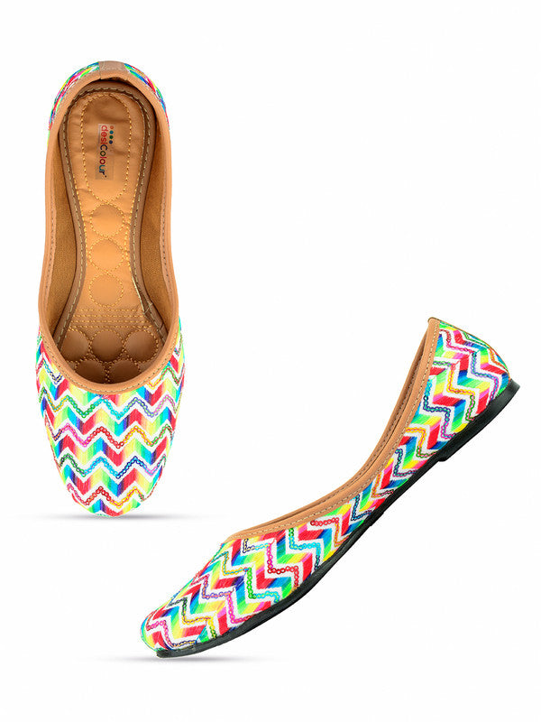 Women's Rainbow Chevron Indian Ethnic Comfort Footwear - Desi Colour