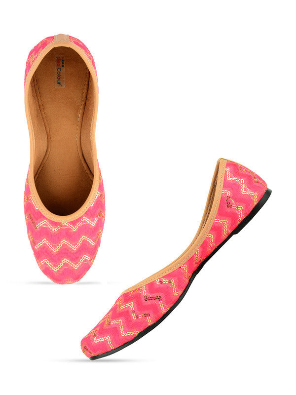 Women's Hot Pink Chevron Indian Ethnic Comfort Footwear - Desi Colour