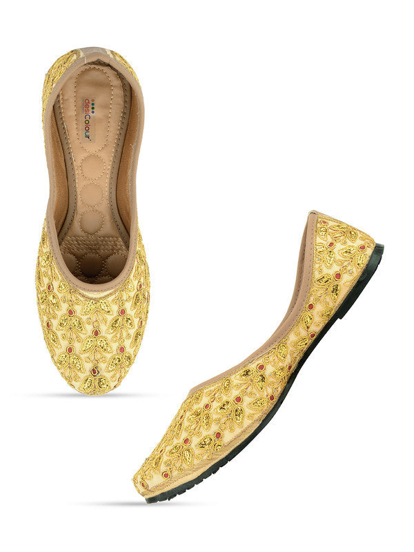 Women's Gold Butterfly Indian Ethnic Comfort Footwear - Desi Colour