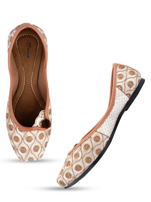 Women's Copper Embroidered Indian Handcrafted Ethnic Comfort Footwear - Desi Colour