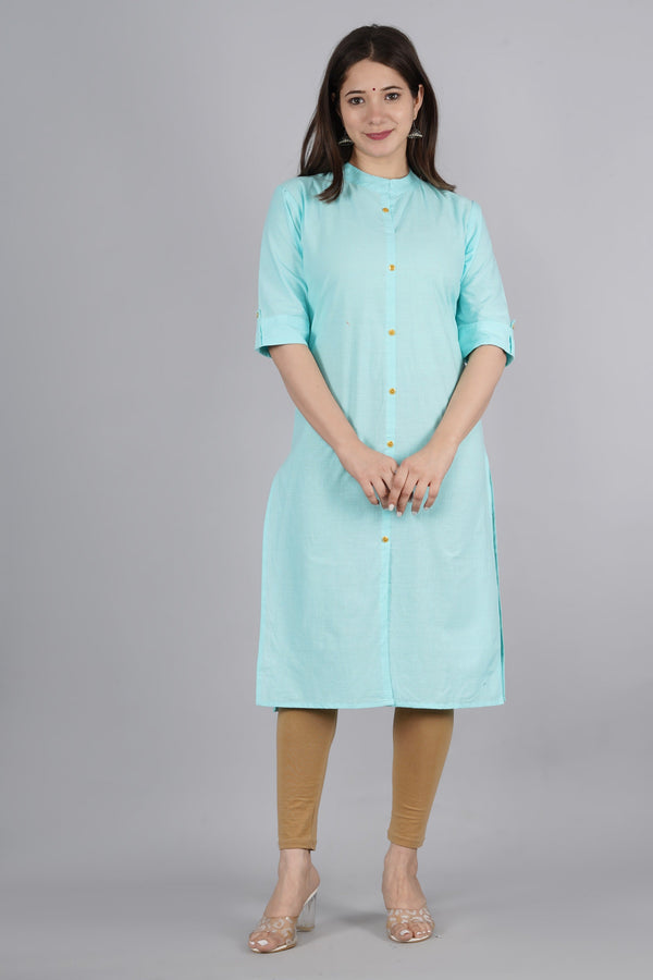 Women's Sky Blue Cotton Kurta by Kipek (1pc)