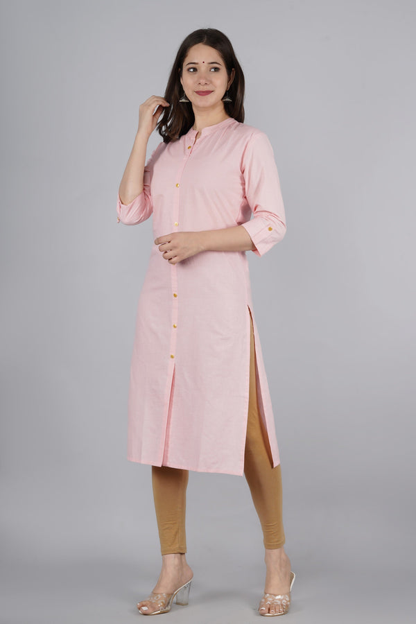 Women's Light Pink Cotton Kurta by Kipek- (1pc set)