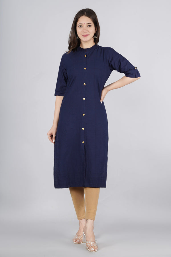 Women's Navy Blue Cotton Kurta by Kipek (1pc)