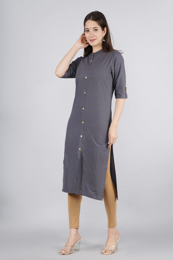 Women's Grey Cotton Kurta by Kipek (1pc)