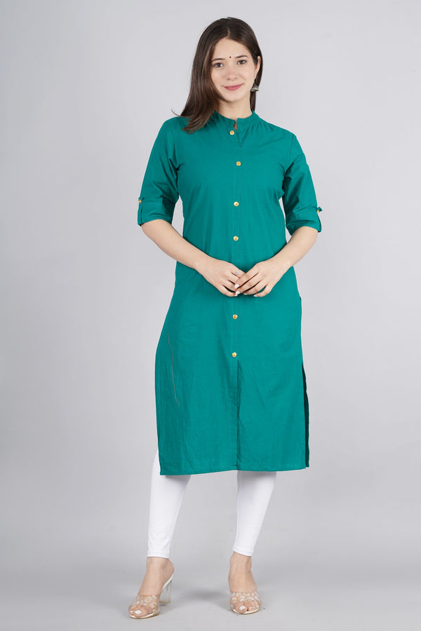 Women's Green Cotton Kurta by Kipek (1pc)