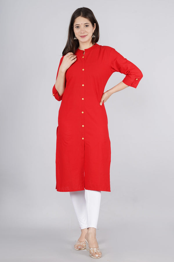 Women's Red Cotton Kurta by Kipek (1pc)