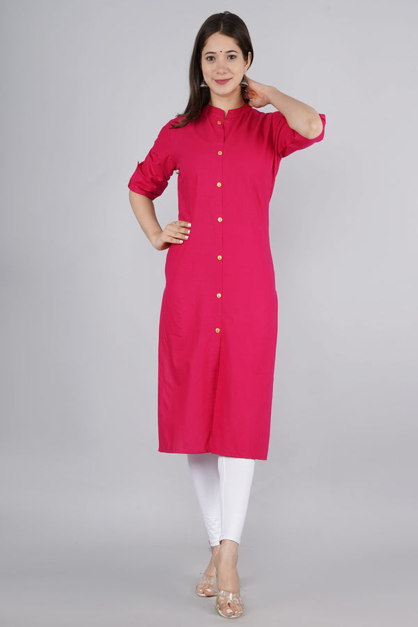 Women's Pink Cotton Kurta by Kipek (1pc)