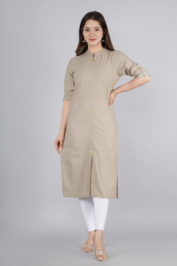 Women's Cream Cotton Kurta by Kipek (1pc)