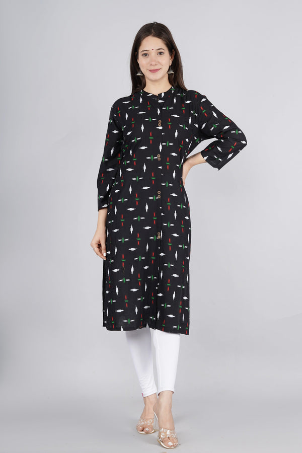 Women's Solid Cotton Fabric Kurta'S Black Color - Kipek