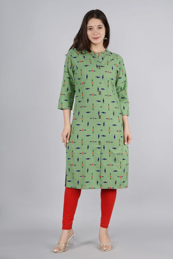 Women's Solid Cotton Fabric Kurta'S Green Color - Kipek