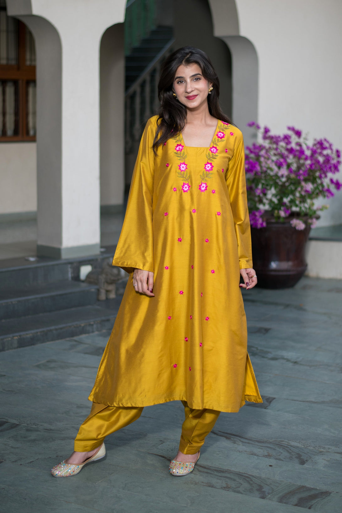 Women's Mustard Embroidery Co-Ord Set - Label Shaurya Sanadhya