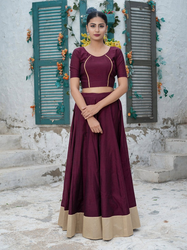 Women's Solid Stitched Maroon Lehenga Choli(2pc) - Indian Virasat