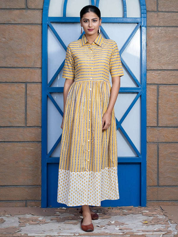 Women's Yellow Printed Kurta(1pc) - Indian Virasat