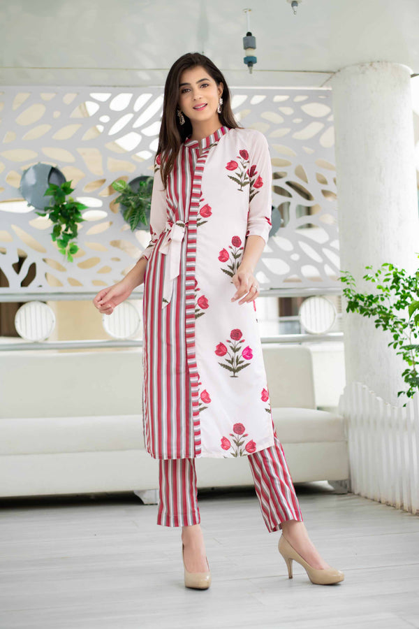 Women's Floral Stripped Kurta Set - Label Shaurya Sanadhya