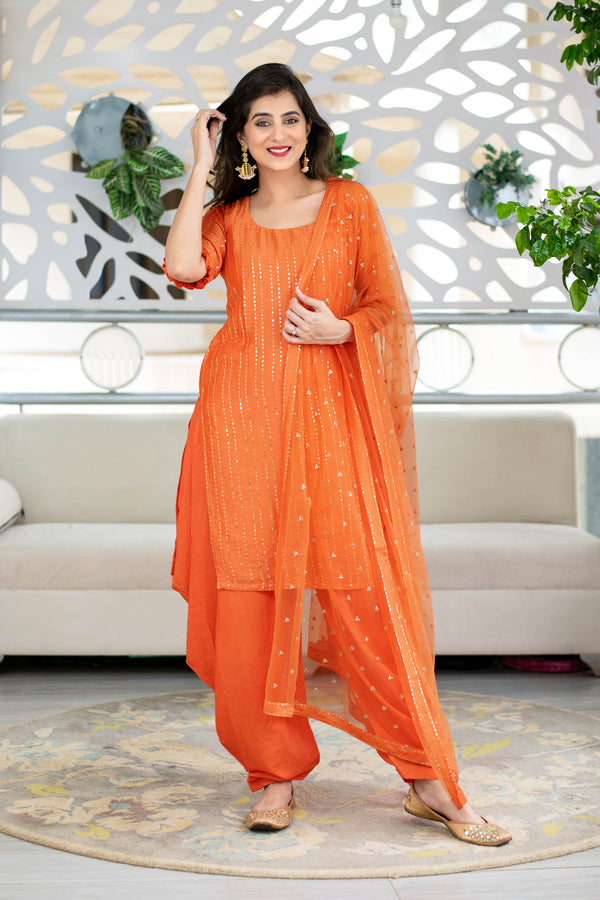 Women's Orange Chanderi Patialla - Label Shaurya Sanadhya