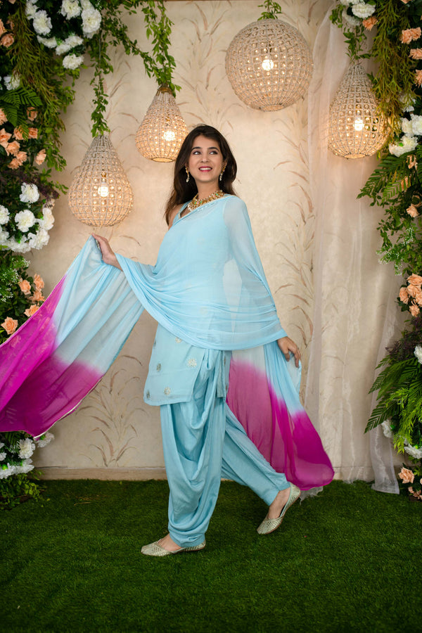 Women's Ice blue And Pink Patialla - Label Shaurya Sanadhya