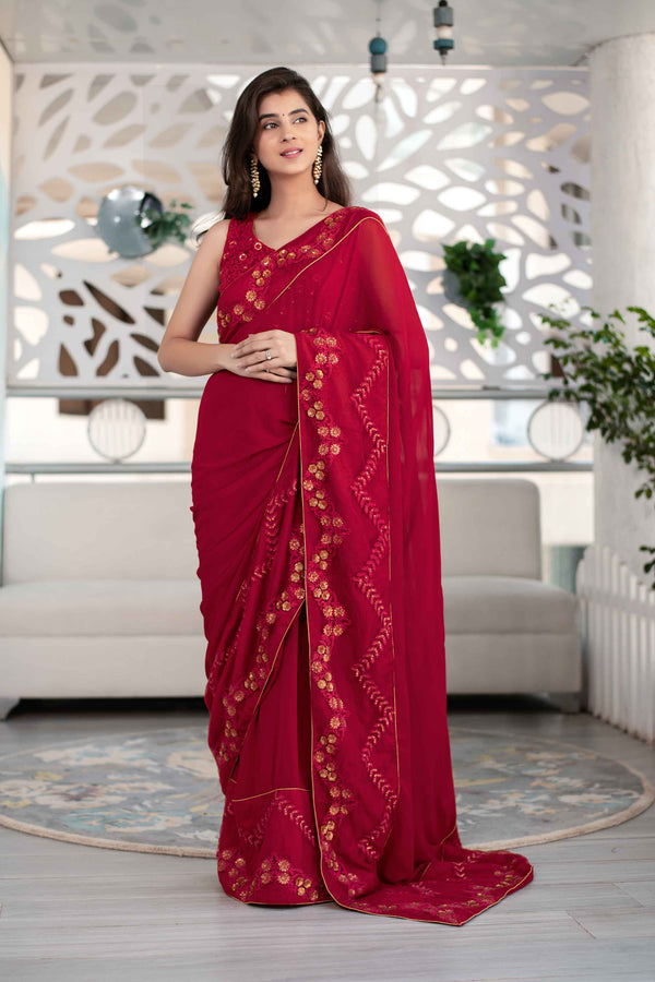 Women's Maroon Saree - Label Shaurya Sanadhya