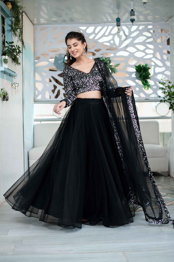 Women's Black And Silver Lehenga - Label Shaurya Sanadhya