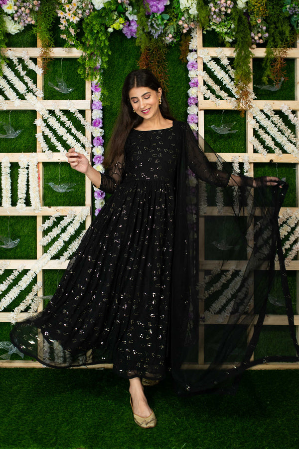 Women's Black And Golden Anarkali - Label Shaurya Sanadhya