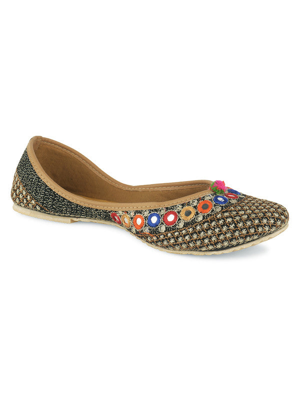 Women's Mirror Black Womens Indian Ethnic Comfort Footwear - Desi Colour