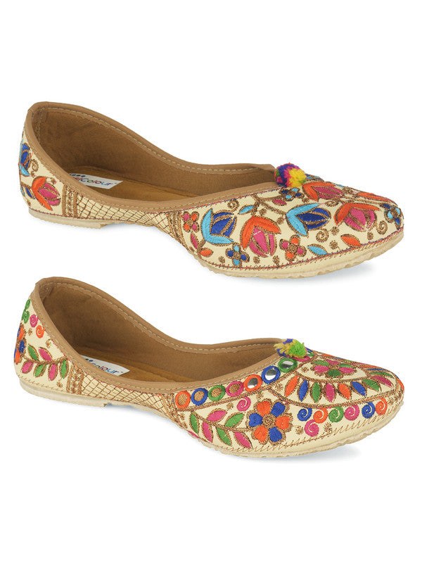 Women's Multicolour Combo of 2 Pair of Embroidered Indian Handcrafted Ethnic Comfort Footwear - Desi Colour