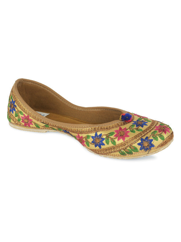 Women's Floral Gold Womens Indian Ethnic Comfort Footwear - Desi Colour