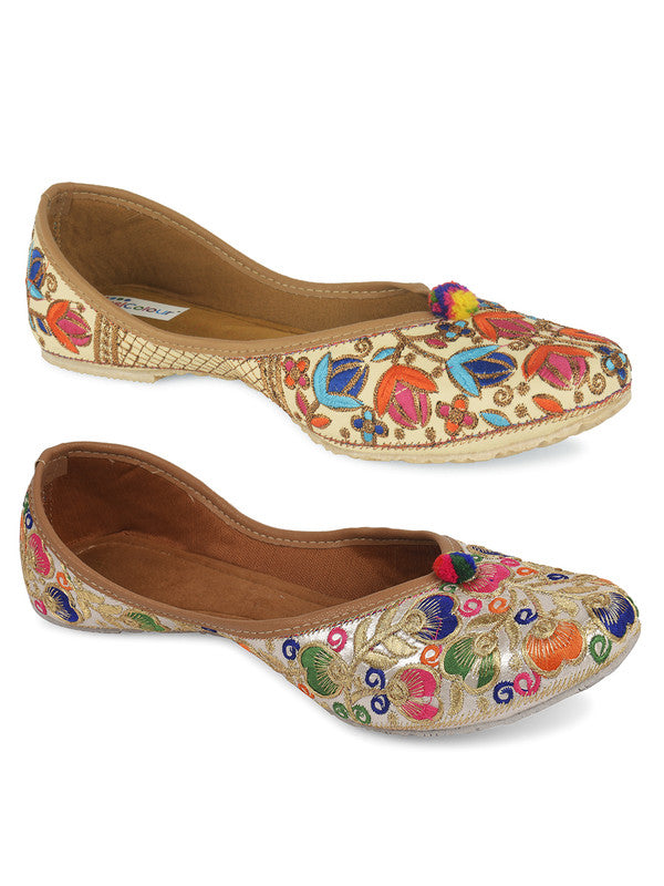 Women's Multicolour Combo of 2 Pair of Embroidered Indian Handcrafted Ethnic Comfort Footwear - Desi Colour