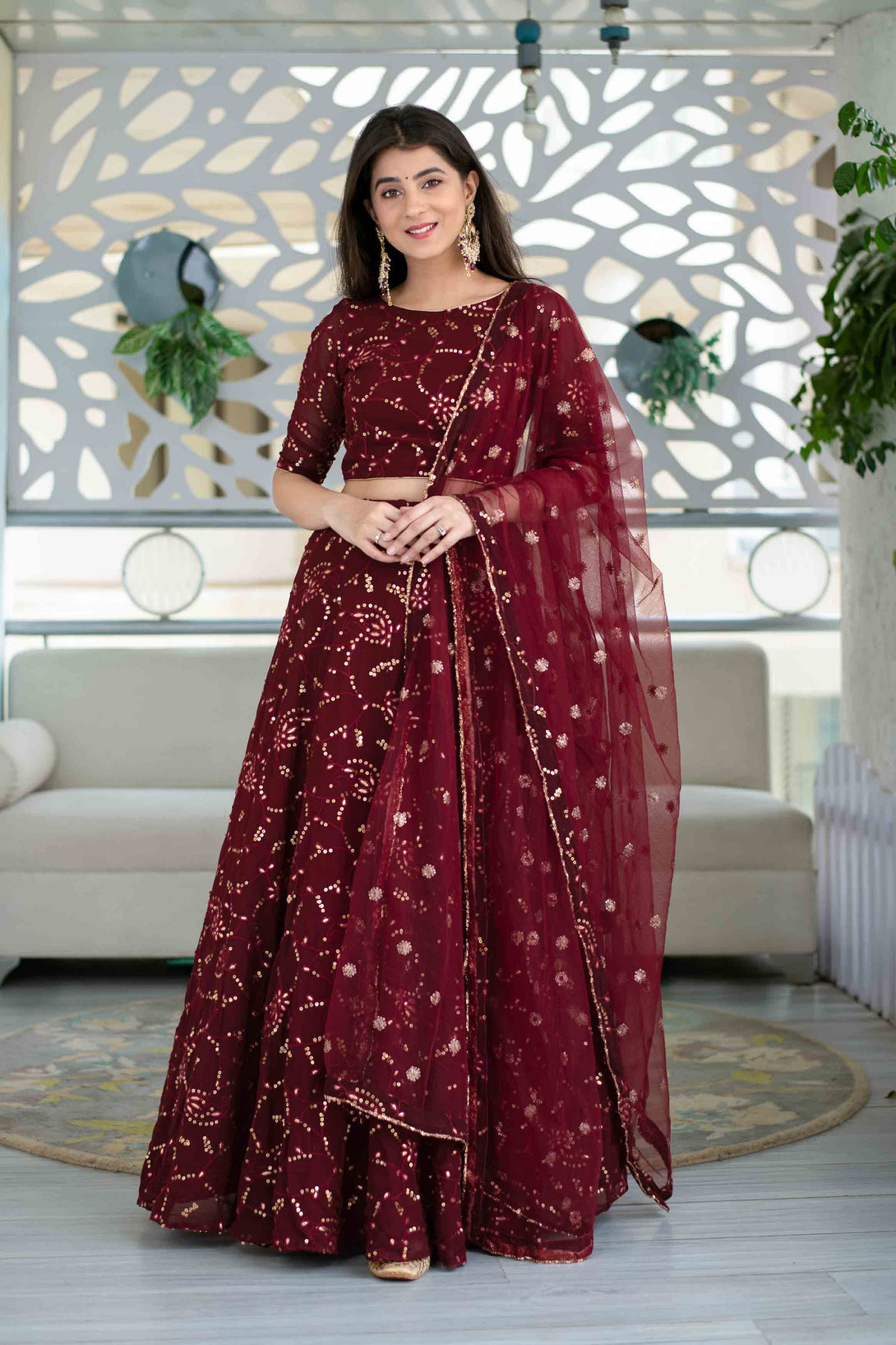 Women's Maroon Lehenga - Label Shaurya Sanadhya