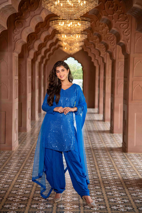 Women's Electric Blue Patialla Set - Label Shaurya Sanadhya