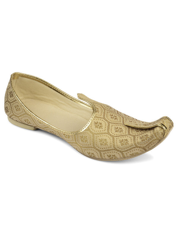 Men's Indian Ethnic Party Wear Golden Footwear - Desi Colour