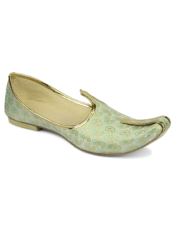 Men's Indian Ethnic Party Wear Sea Green Footwear - Desi Colour