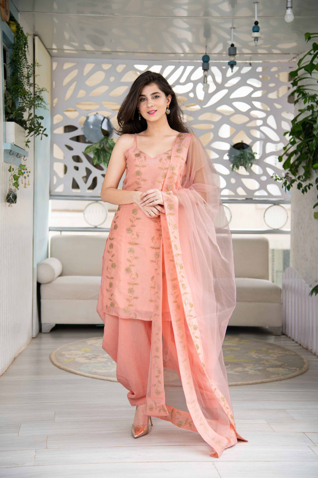 Women's Peach Sequence Work Patiala Set - Label Shaurya Sanadhya