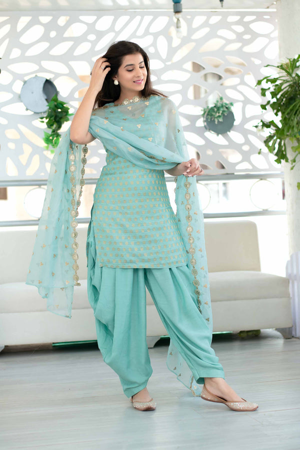 Women's Light Mint Patiala Set - Label Shaurya Sanadhya