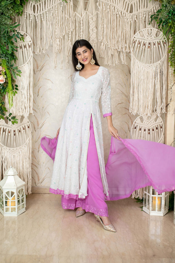 Women's White And Lavender (3pcs set) - Anarkali Label Shaurya Sanadhya