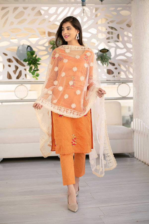 Women's Orange Kurta Set & White Dupatta by Label Shaurya Sanadhya- (3pcs set)