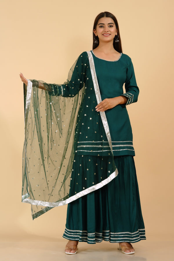 Women's Kurta Sharara With Net Dupatta - Manohara