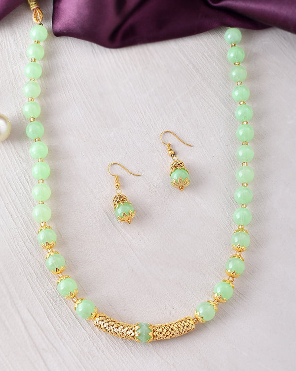 Women's Shine Round Beads Ethnic Gold Line Necklace With Earring Set | Gemstone Jewellery Set - Avisha