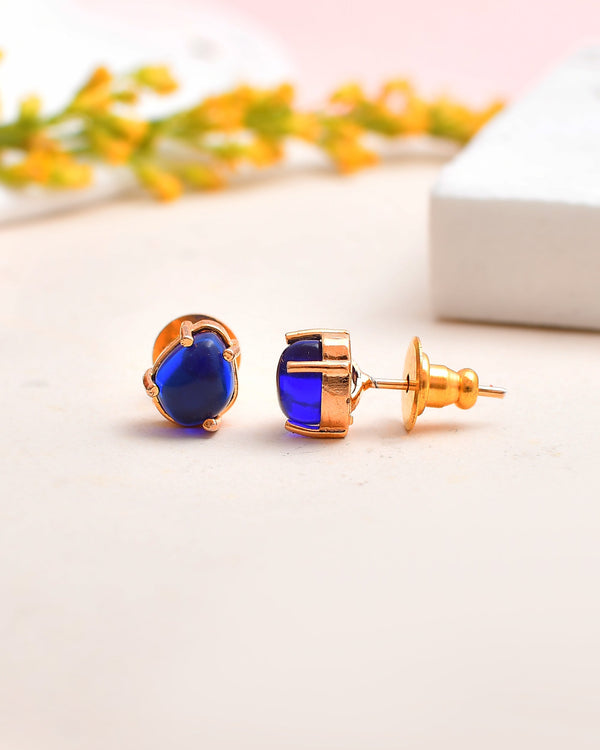 Women's Designer Gold Plated Sapphire Oval Stud Earring | Light Weight Fashion Jewelry - Avisha