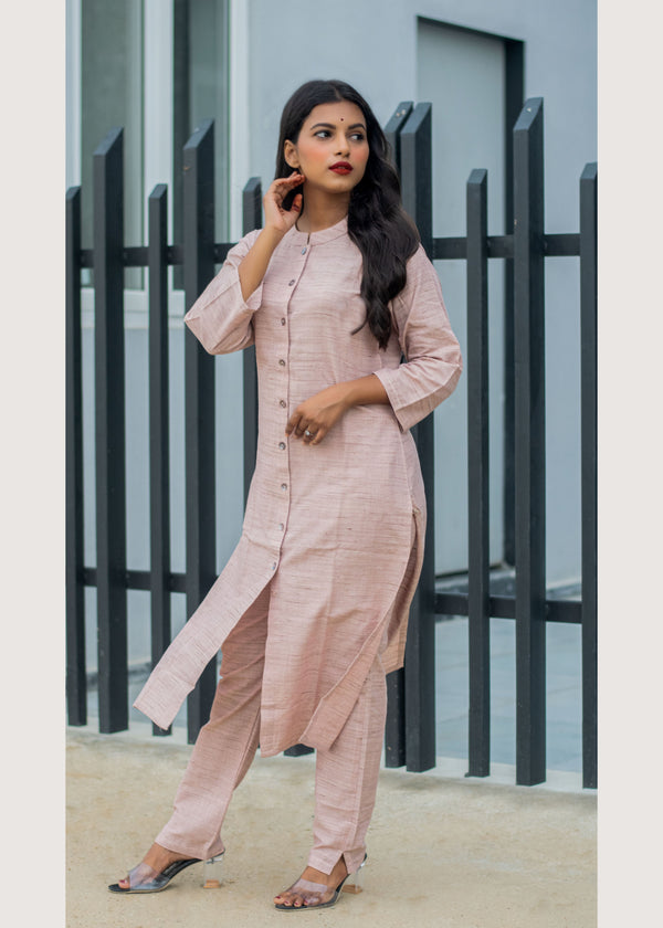 Jashvi Women Pink Woven Design Kurta with Trousers