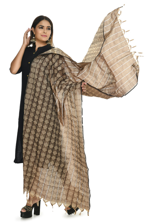 Women's Handloom Cotton Dupatta - Moeza