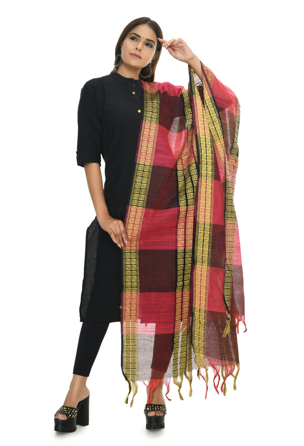 Women's Handloom Cotton Dupatta - Moeza