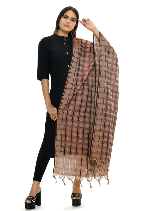 Women's Handloom Cotton Dupatta - Moeza