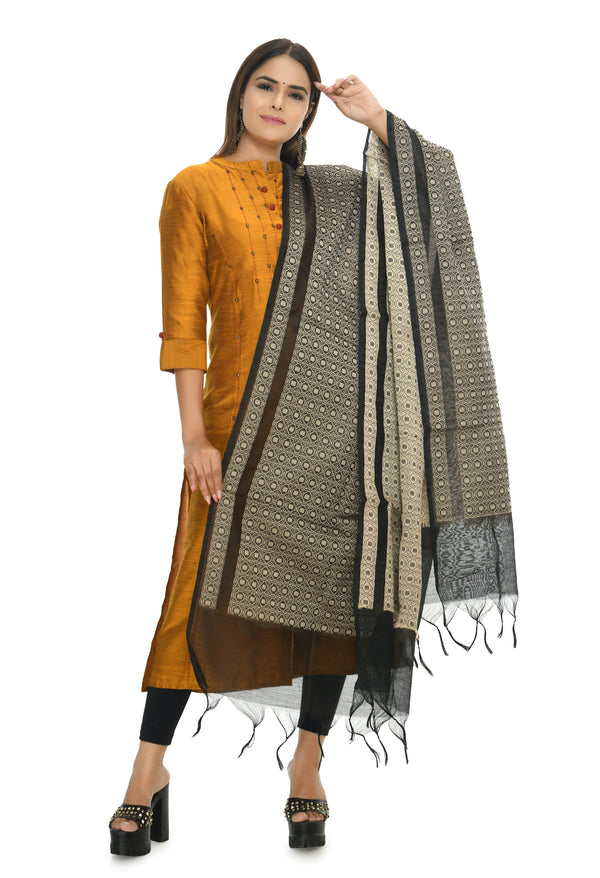 Women's Handloom Cotton Dupatta - Moeza