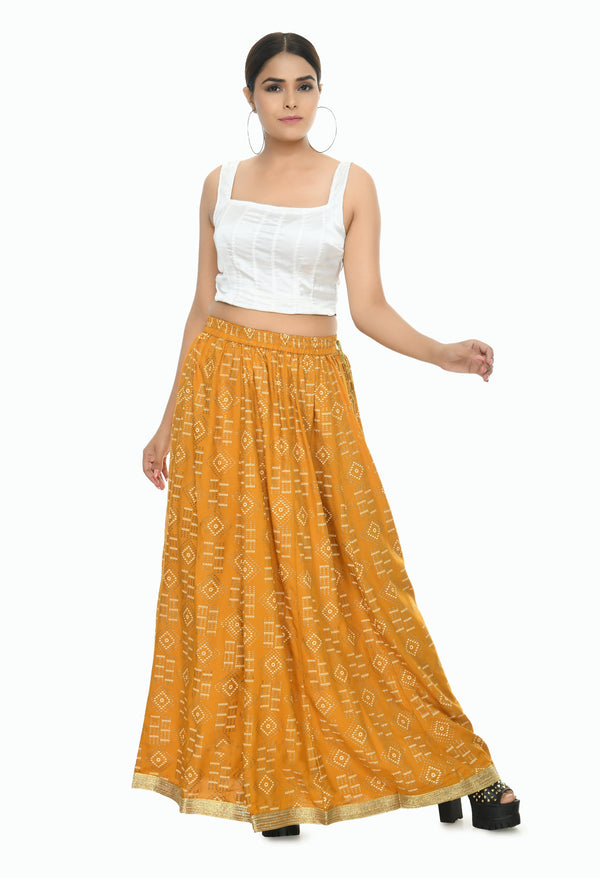 Women's Musturd Color Printed Lehenga (Lancha) - Moeza