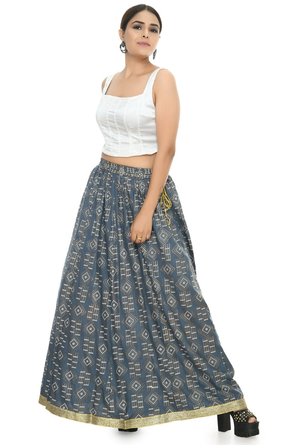 Women's Grey Color Printed Lehenga (Lancha) - Moeza